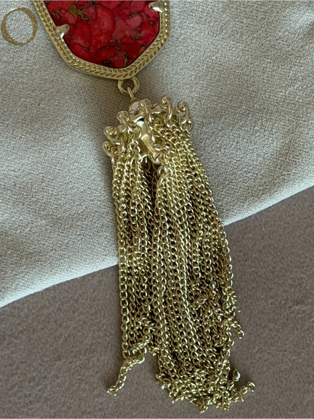 Kendra Scott Rayne Gold Long Tassel Necklace – Red/Coral Composite Stone